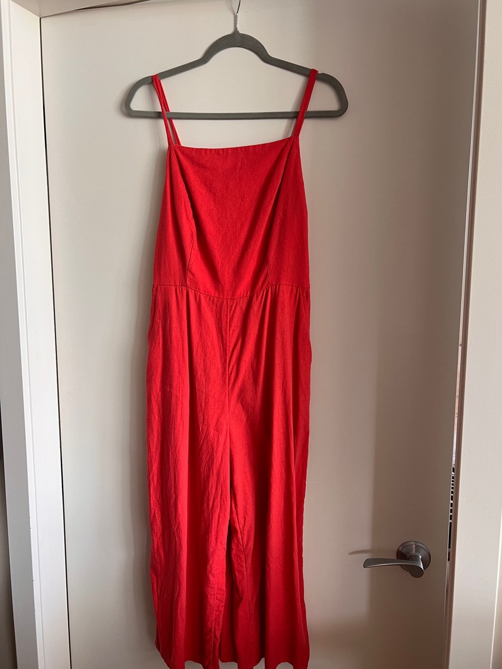 Coral/Red Wide-Leg Linen Blend Jumpsuit